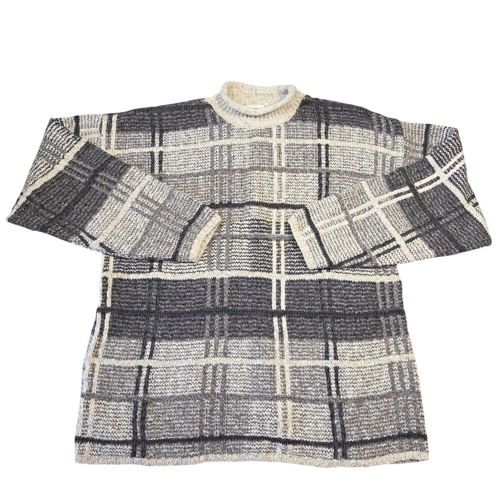 Structure Le Collection Men's Plaid Knit Sweater Mock Neck‎ Size L Eclectic Punk